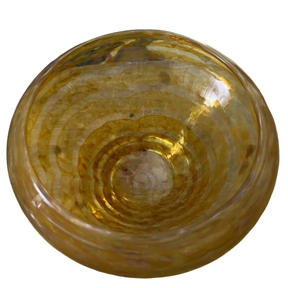 Vintage 1998 Large Glass Fruit Bowl Centerpiece Dining Room Kitchen Amber Swirl - Picture 3 of 5